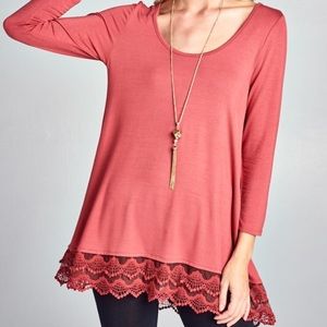 3/4 Sleeve Tunic with Lace Trim